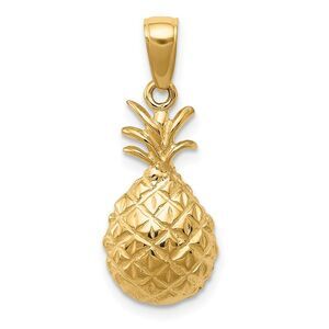 14k Yellow Gold Polished Diamond Cut Pineapple Pendant